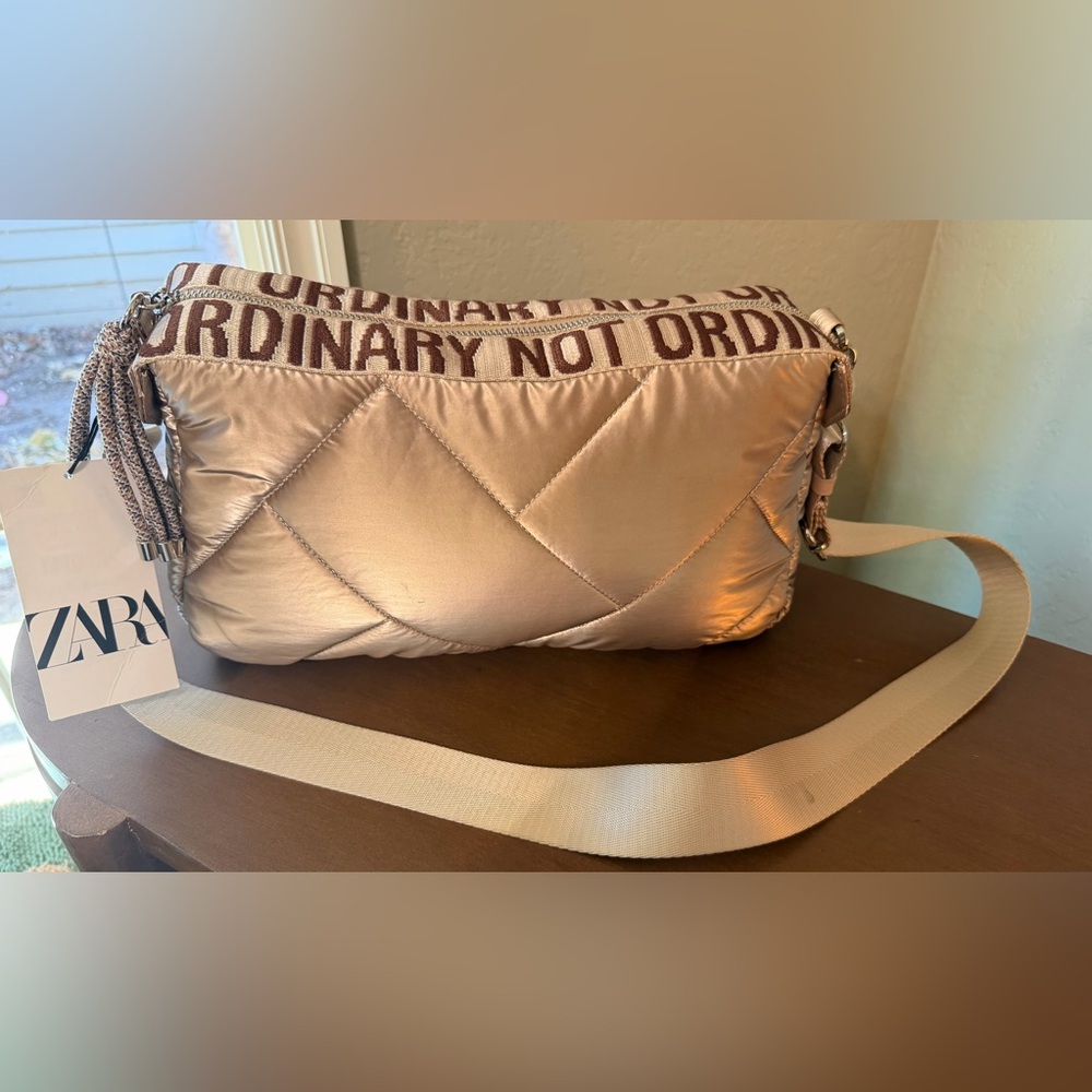 Zara Metallic Gold/Bronze Puffy Crossbody Bag-NWT